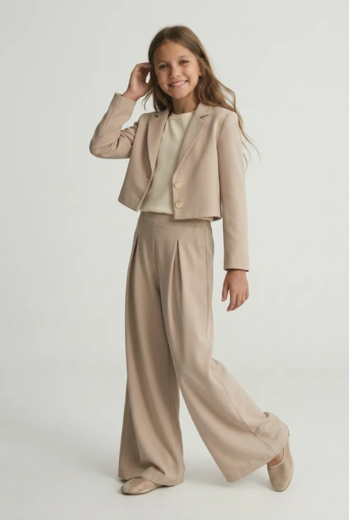 Elegáns kislány szett Emi bézs színben, főnézet, ünnepi kislány ruha, ZOYA Fashion