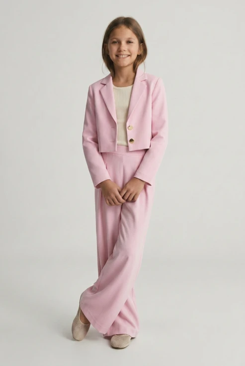 Elegáns kislány szett Emi rózsaszín színben, főnézet, ünnepi kislány ruha, ZOYA Fashion