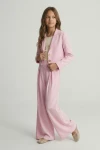 Elegáns kislány szett Emi rózsaszín színben, oldalnézet, ünnepi kislány ruha, ZOYA Fashion