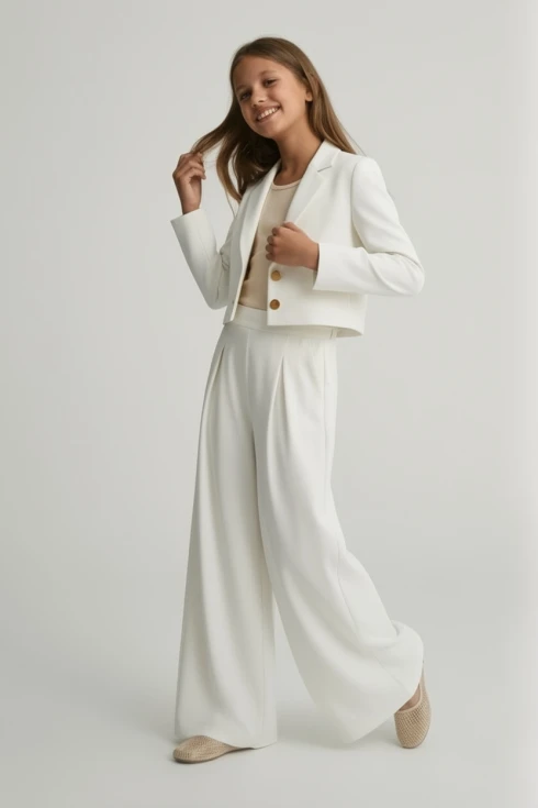 Elegáns kislány szett Emi fehér színben, főnézet, ünnepi kislány ruha, ZOYA Fashion