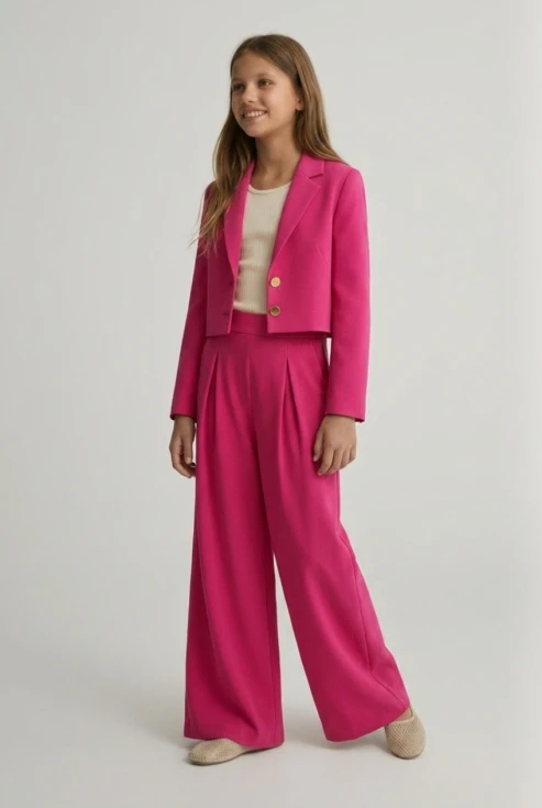 Elegáns kislány szett Emi fukszia színben, főnézet, ünnepi kislány ruha, ZOYA Fashion