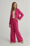 Elegáns kislány szett Emi fukszia színben, oldalnézet, ünnepi kislány ruha, ZOYA Fashion