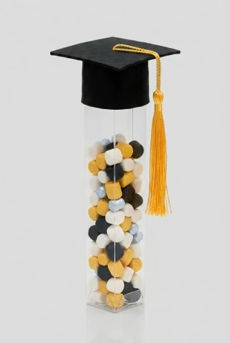Átlátszó diplomahenger szett, 6 db – ballagási ajándéktartó mini diplomasapkával